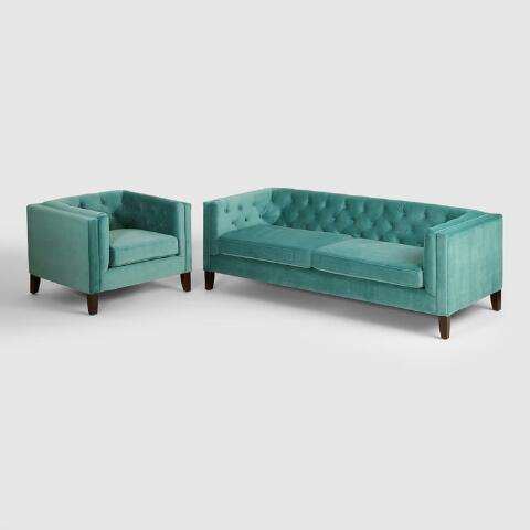 Teal Velvet Kendall Sofa World Market