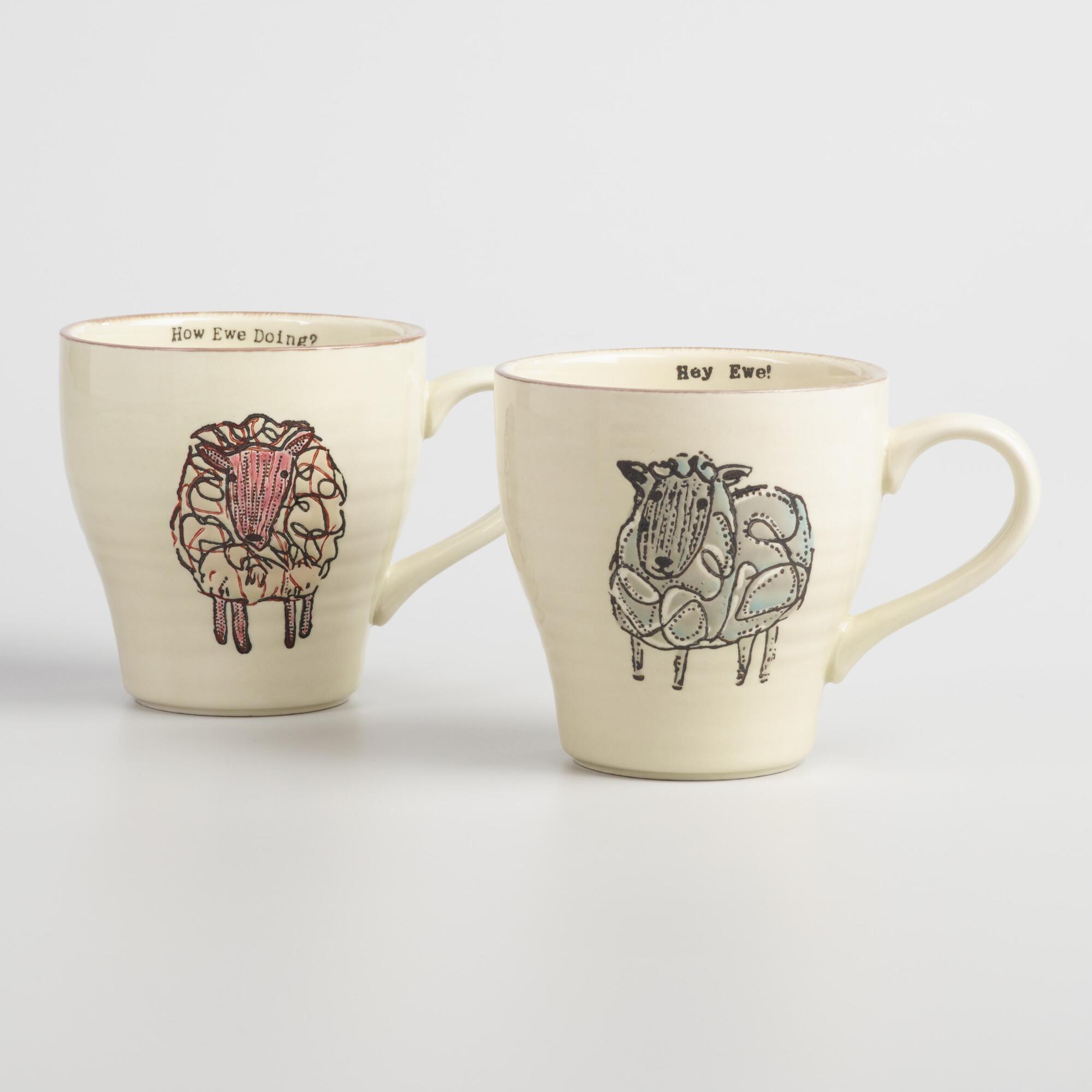 Hand Painted Sheep Stoneware Mugs Set Of 2 World Market