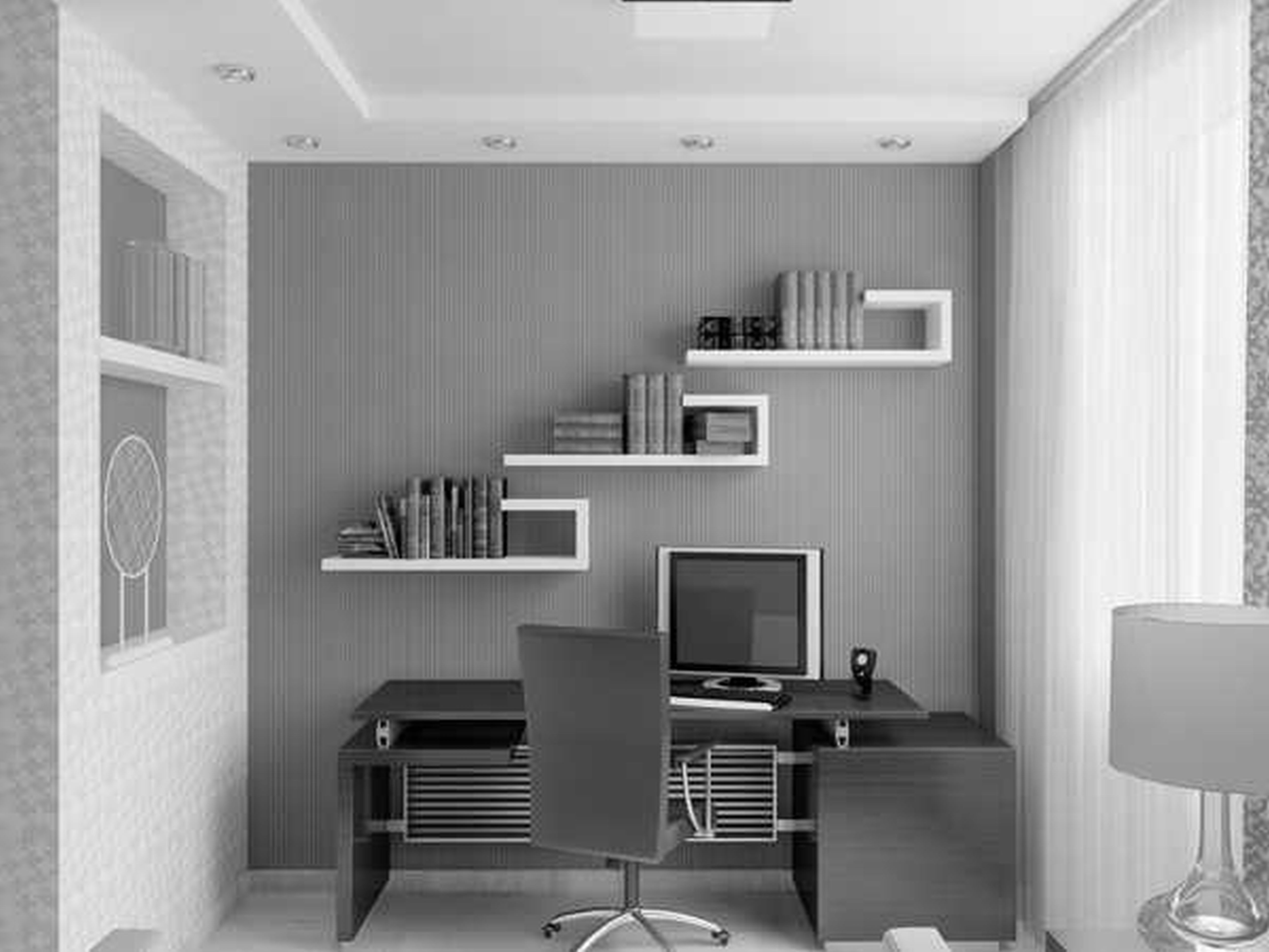 Fascinating White And Grey Themes Small Home Office Ideas