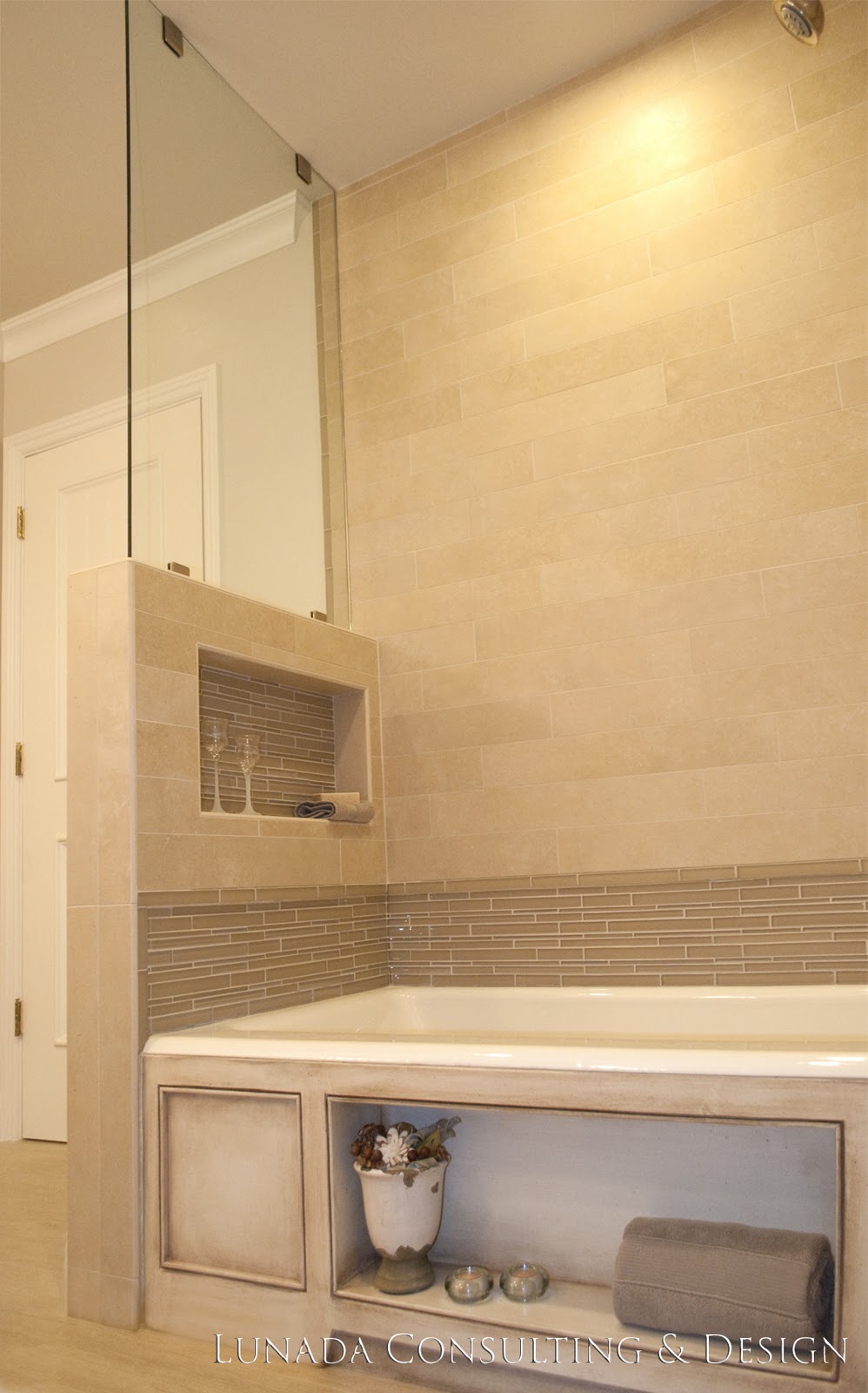 White Rectangular Concrete Sink With Shower Niche And