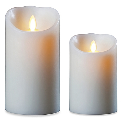 Luminara Real Flame Effect Pillar Candle In Ivory Bed