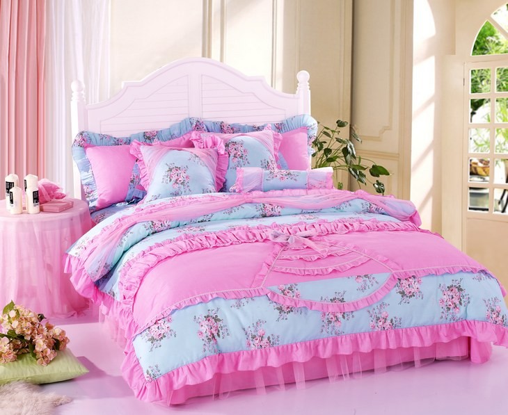 Girls Lace Pink Blue Princess Patoral Bowtie Ruffled