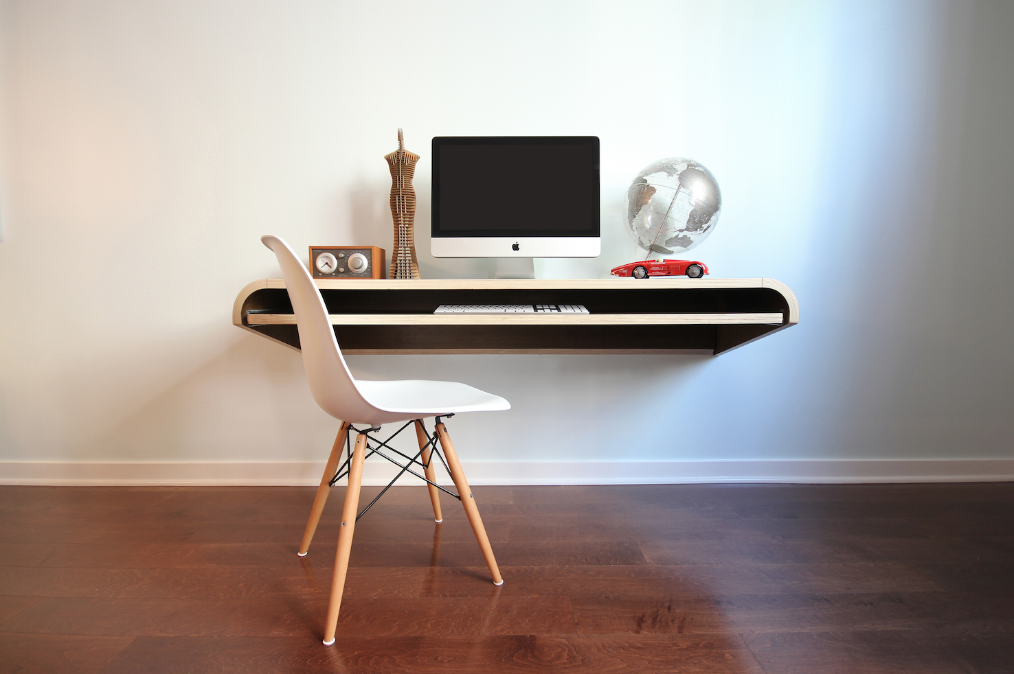 Minimal Wall Desk Walnut Large Pull Out Shelf